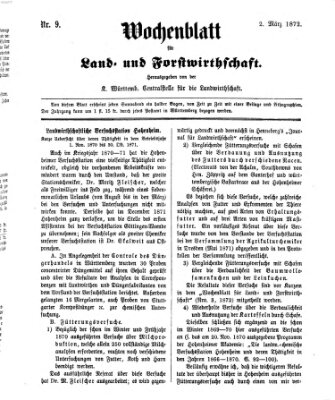 Wochenblatt für Land- und Forstwirthschaft Samstag 2. März 1872