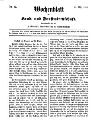 Wochenblatt für Land- und Forstwirthschaft Samstag 23. März 1872