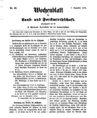 Wochenblatt für Land- und Forstwirthschaft Samstag 7. Dezember 1872