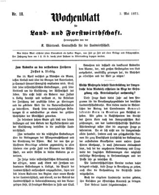 Wochenblatt für Land- und Forstwirthschaft Samstag 3. Mai 1873