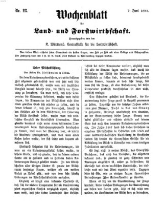 Wochenblatt für Land- und Forstwirthschaft Samstag 7. Juni 1873