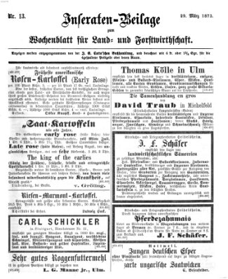 Wochenblatt für Land- und Forstwirthschaft Samstag 29. März 1873