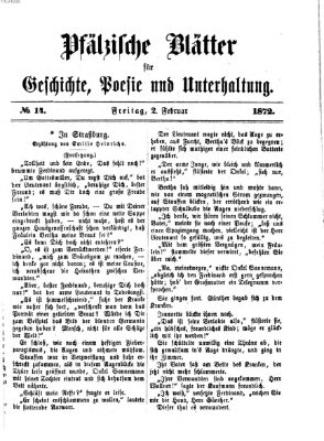 Pfälzische Blätter für Geschichte, Poesie und Unterhaltung (Zweibrücker Wochenblatt) Freitag 2. Februar 1872