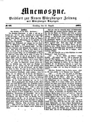Mnemosyne (Neue Würzburger Zeitung) Samstag 12. August 1871