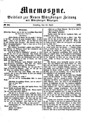Mnemosyne (Neue Würzburger Zeitung) Samstag 26. April 1873