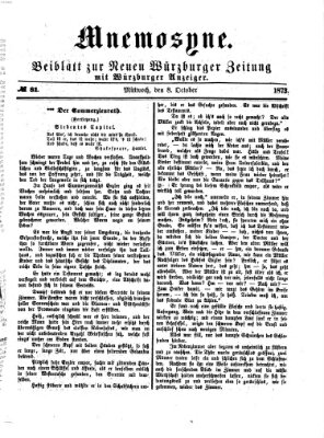 Mnemosyne (Neue Würzburger Zeitung) Mittwoch 8. Oktober 1873