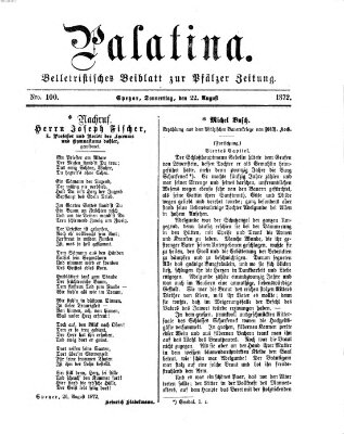 Palatina (Pfälzer Zeitung) Donnerstag 22. August 1872