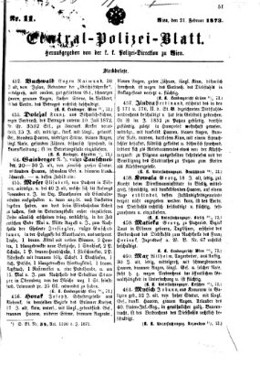 Zentralpolizeiblatt Freitag 21. Februar 1873