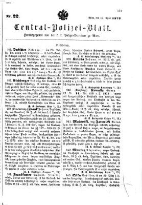Zentralpolizeiblatt Freitag 11. April 1873