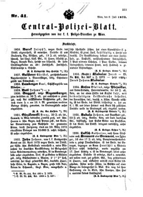 Zentralpolizeiblatt Dienstag 8. Juli 1873