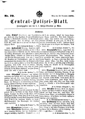 Zentralpolizeiblatt Samstag 29. November 1873