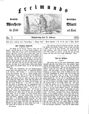 Freimund's kirchlich-politisches Wochenblatt für Stadt und Land Donnerstag 15. Februar 1872