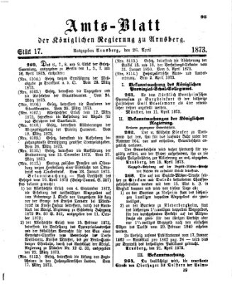 Amtsblatt für den Regierungsbezirk Arnsberg Samstag 26. April 1873