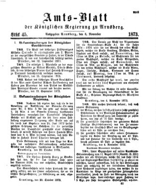 Amtsblatt für den Regierungsbezirk Arnsberg Samstag 8. November 1873