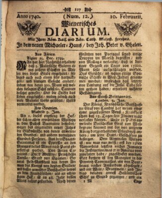 Wienerisches Diarium Mittwoch 10. Februar 1740