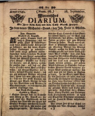 Wienerisches Diarium Mittwoch 28. September 1740