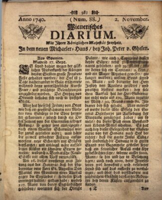 Wienerisches Diarium Mittwoch 2. November 1740