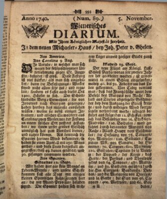 Wienerisches Diarium Samstag 5. November 1740