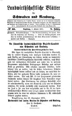 Landwirtschaftliche Blätter für Schwaben und Neuburg Donnerstag 5. Oktober 1871
