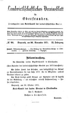 Landwirthschaftliches Vereinsblatt für Oberfranken Donnerstag 16. November 1871