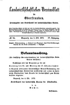 Landwirthschaftliches Vereinsblatt für Oberfranken Donnerstag 9. Oktober 1873