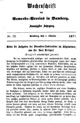 Wochenschrift des Gewerbe-Vereins der Stadt Bamberg Sonntag 1. Oktober 1871