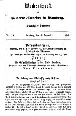 Wochenschrift des Gewerbe-Vereins der Stadt Bamberg Sonntag 3. Dezember 1871