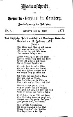 Wochenschrift des Gewerbe-Vereins der Stadt Bamberg Samstag 22. März 1873