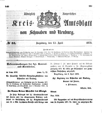 Königlich Bayerisches Kreis-Amtsblatt von Schwaben und Neuburg Samstag 13. April 1872
