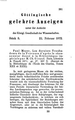 Göttingische gelehrte Anzeigen (Göttingische Zeitungen von gelehrten Sachen) Mittwoch 21. Februar 1872