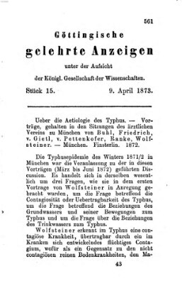 Göttingische gelehrte Anzeigen (Göttingische Zeitungen von gelehrten Sachen) Mittwoch 9. April 1873