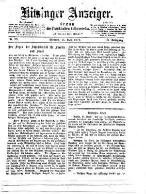 Kitzinger Anzeiger Mittwoch 26. April 1871