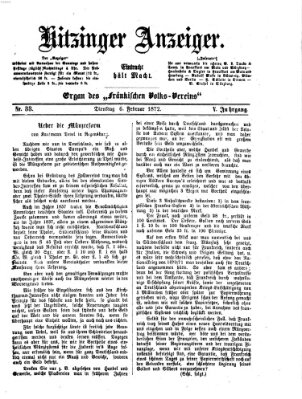 Kitzinger Anzeiger Dienstag 6. Februar 1872