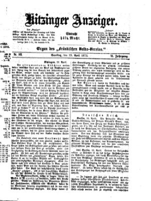 Kitzinger Anzeiger Samstag 19. April 1873