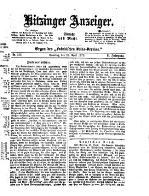 Kitzinger Anzeiger Samstag 26. April 1873
