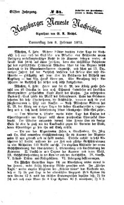Augsburger neueste Nachrichten Donnerstag 8. Februar 1872