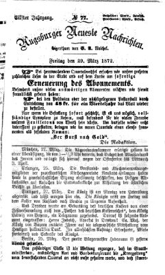 Augsburger neueste Nachrichten Freitag 29. März 1872