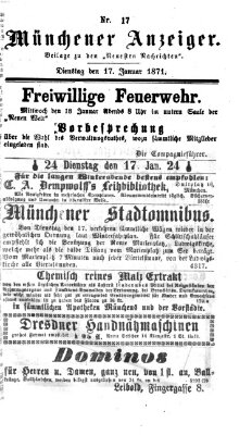 Münchener Anzeiger (Münchner neueste Nachrichten) Dienstag 17. Januar 1871