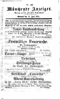 Münchener Anzeiger (Münchner neueste Nachrichten) Mittwoch 14. Juni 1871