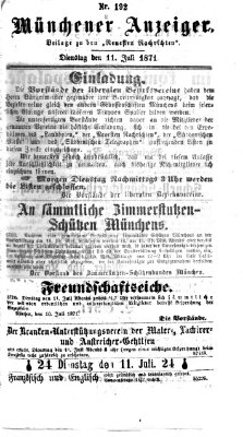 Münchener Anzeiger (Münchner neueste Nachrichten) Dienstag 11. Juli 1871