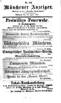 Münchener Anzeiger (Münchner neueste Nachrichten) Mittwoch 12. Juli 1871