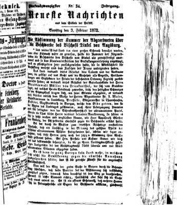 Neueste Nachrichten aus dem Gebiete der Politik (Münchner neueste Nachrichten) Samstag 3. Februar 1872
