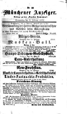 Münchener Anzeiger (Münchner neueste Nachrichten) Donnerstag 8. Februar 1872
