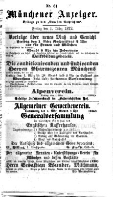 Münchener Anzeiger (Münchner neueste Nachrichten) Freitag 1. März 1872