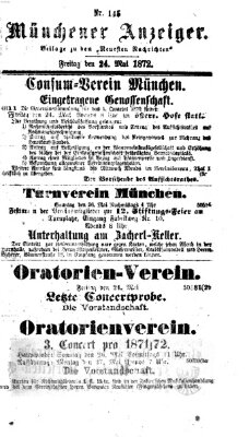 Münchener Anzeiger (Münchner neueste Nachrichten) Freitag 24. Mai 1872
