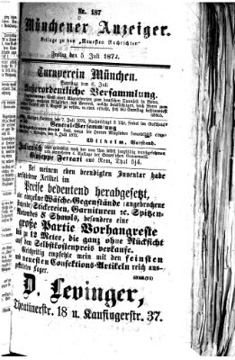 Münchener Anzeiger (Münchner neueste Nachrichten) Freitag 5. Juli 1872