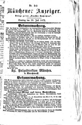 Münchener Anzeiger (Münchner neueste Nachrichten) Dienstag 30. Juli 1872