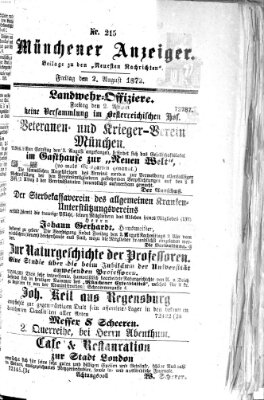 Münchener Anzeiger (Münchner neueste Nachrichten) Freitag 2. August 1872