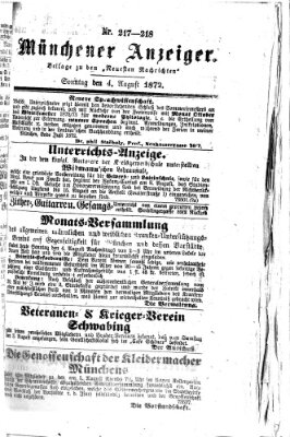 Münchener Anzeiger (Münchner neueste Nachrichten) Sonntag 4. August 1872
