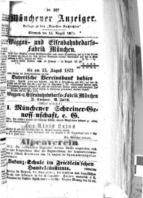 Münchener Anzeiger (Münchner neueste Nachrichten) Mittwoch 14. August 1872